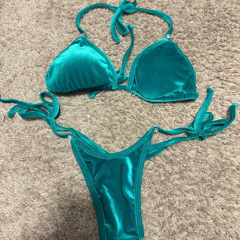 Toxic angelz Teal velvet Triangle String Bikini